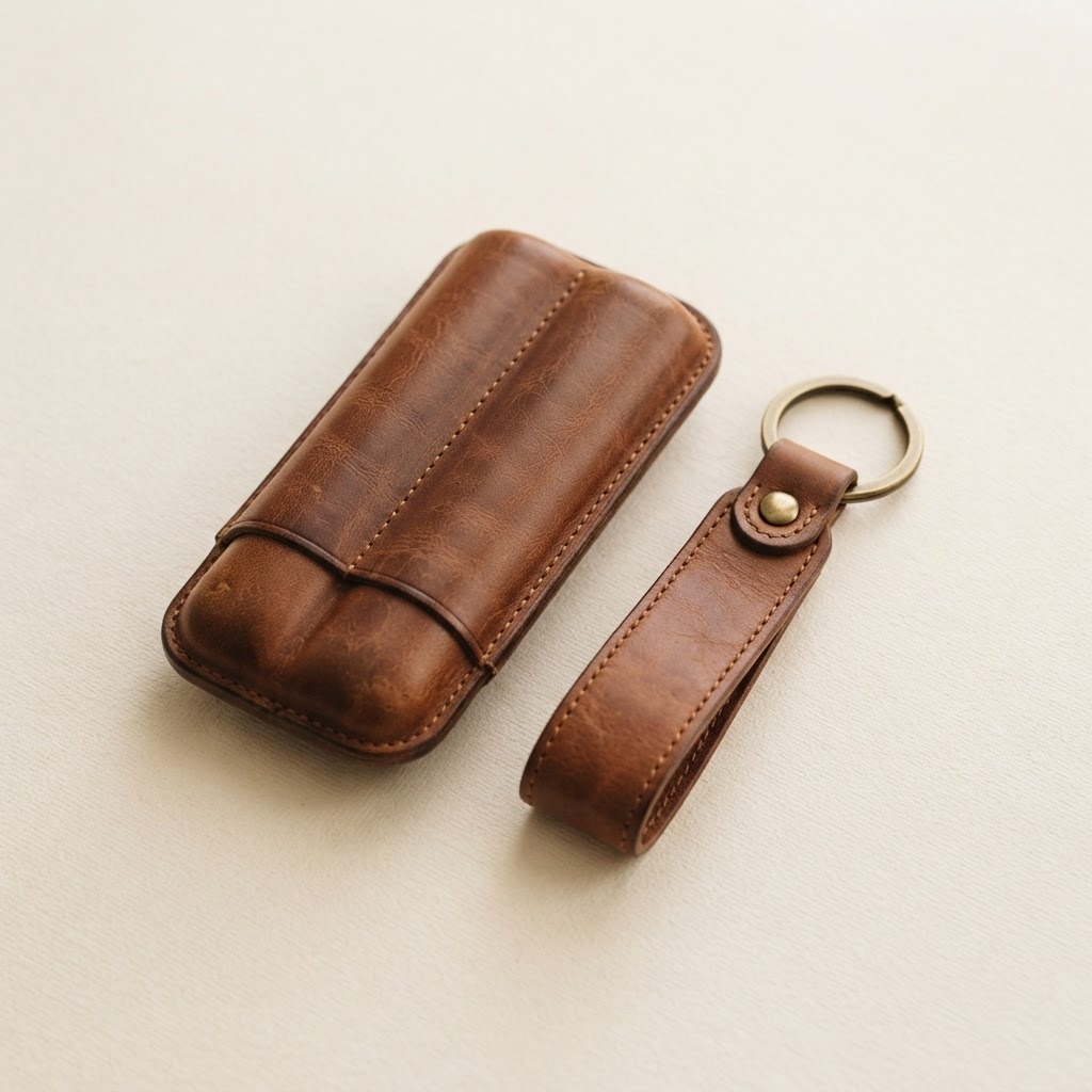 Estuche de Puros de Cuero y Llavero